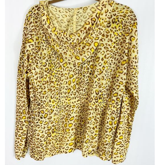 Soft Surroundings Women Hooded Cardigan Sweater Top Yellow Animal Print XL - Picture 5 of 5